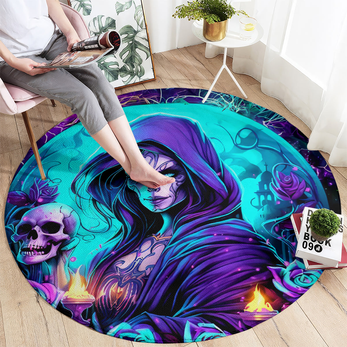 Witch Skull Round Carpet Hello Darkness My Old Friend