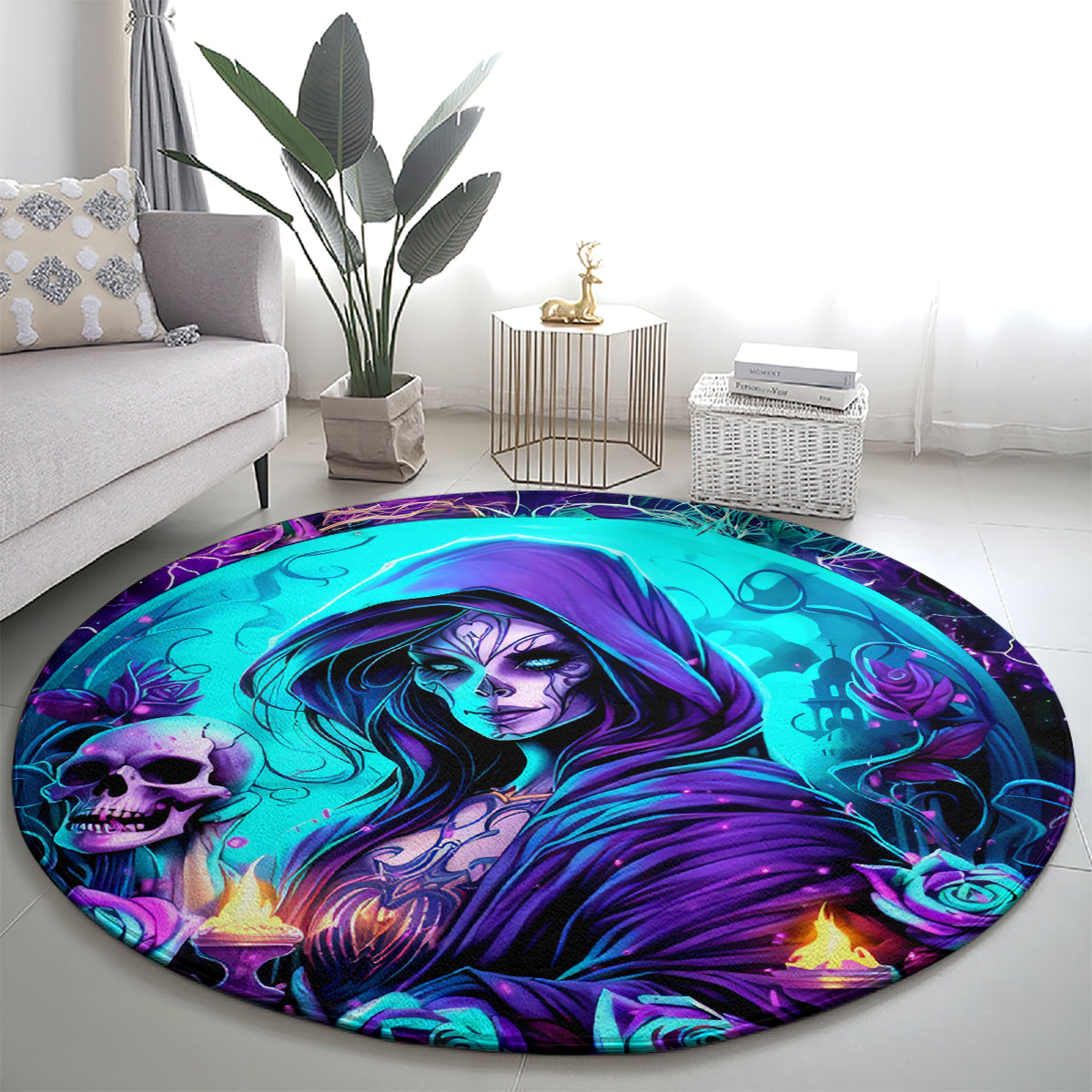 Witch Skull Round Carpet Hello Darkness My Old Friend