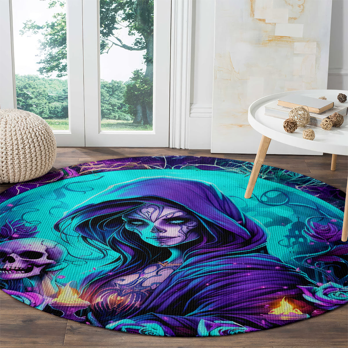 Witch Skull Round Carpet Hello Darkness My Old Friend