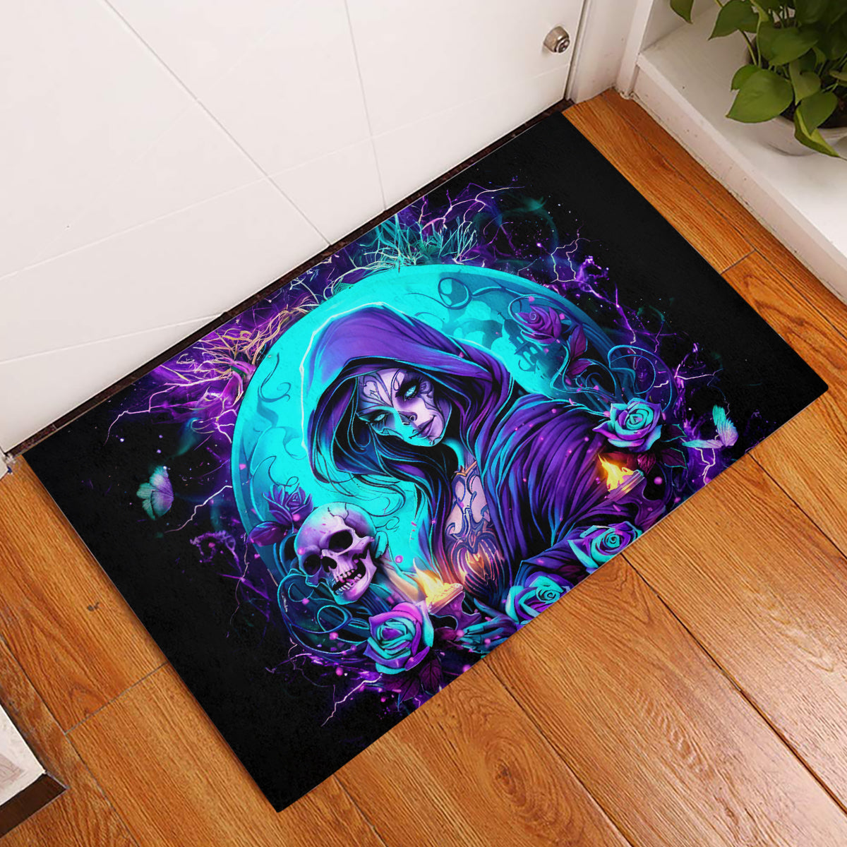 Witch Skull Rubber Doormat Hello Darkness My Old Friend