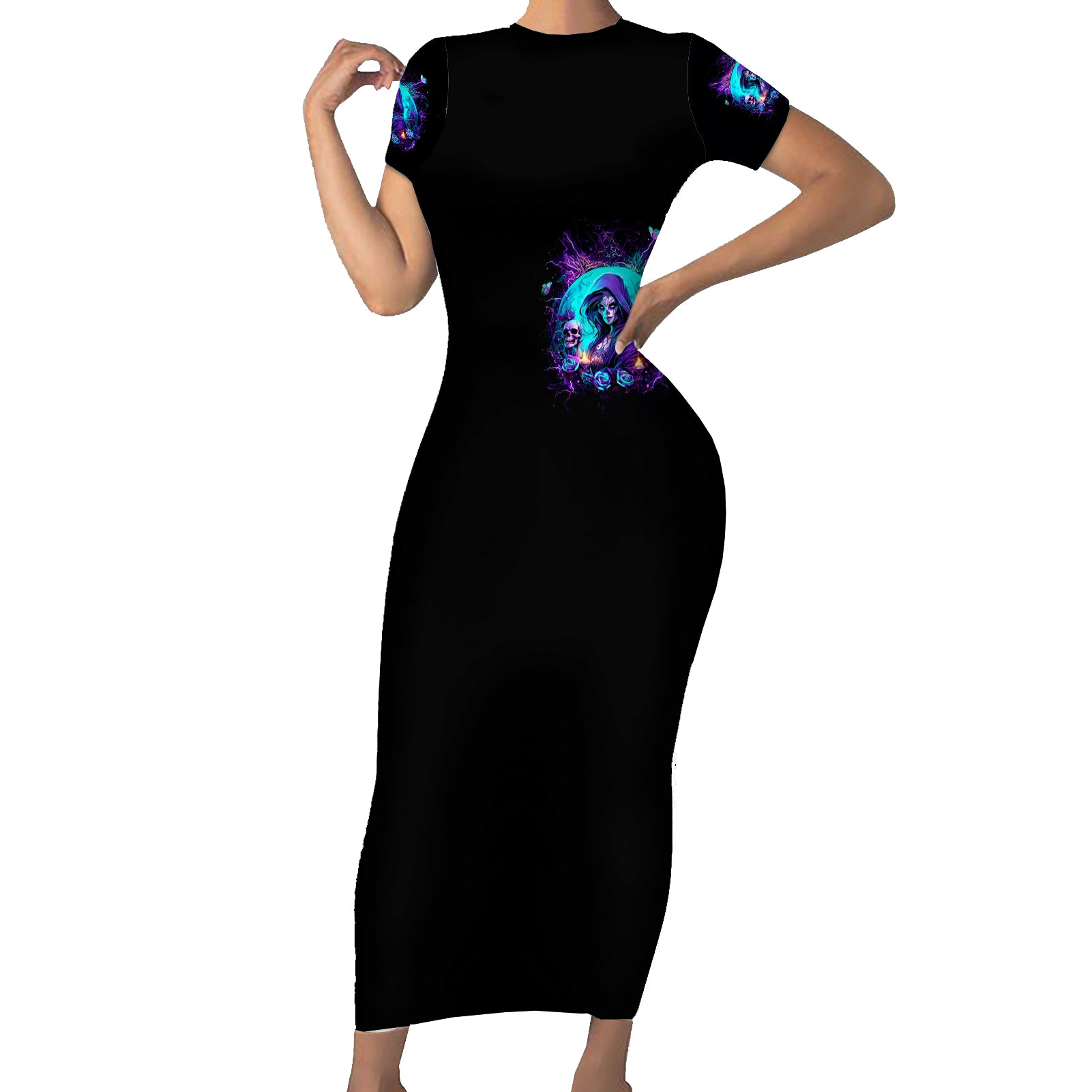 Witch Skull Short Sleeve Bodycon Dress Hello Darkness My Old Friend