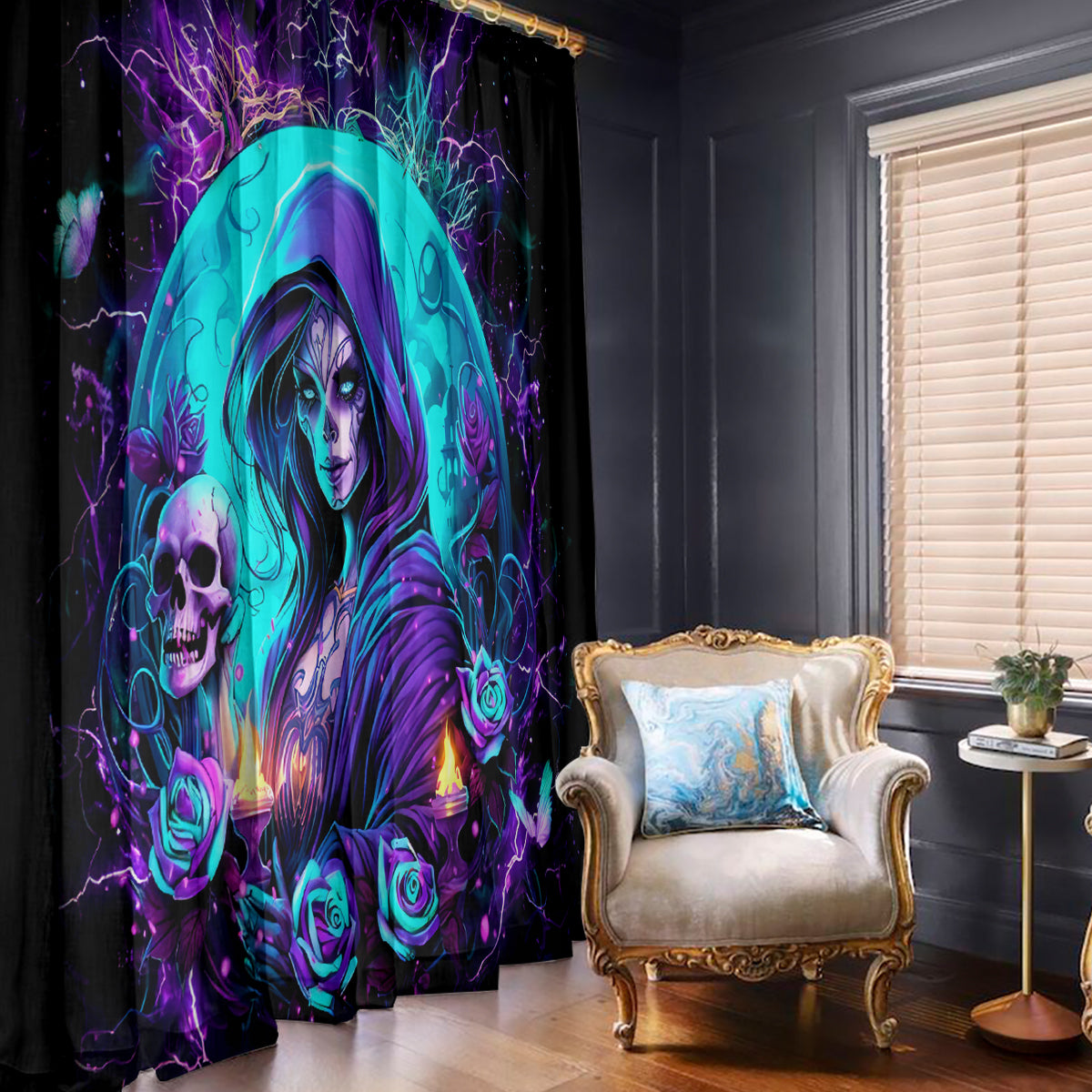 Witch Skull Window Curtain Hello Darkness My Old Friend