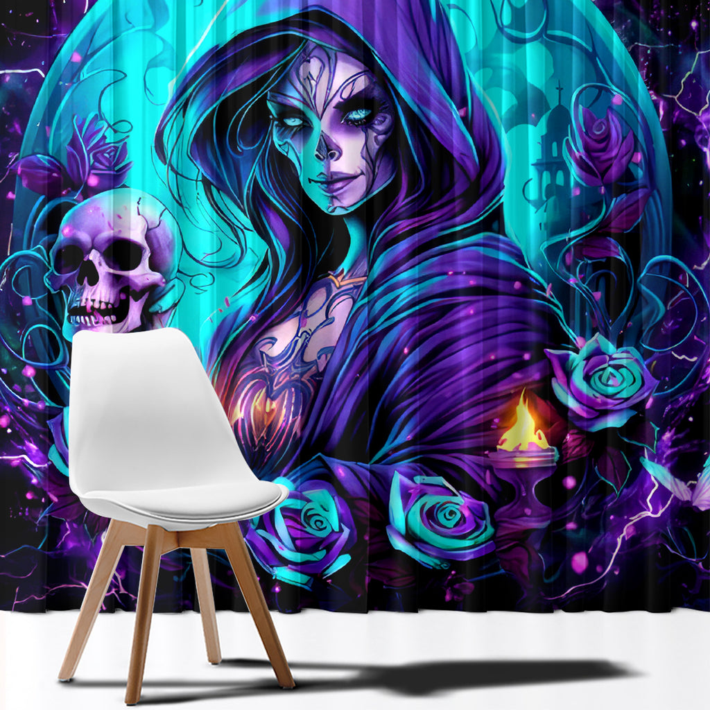 Witch Skull Window Curtain Hello Darkness My Old Friend