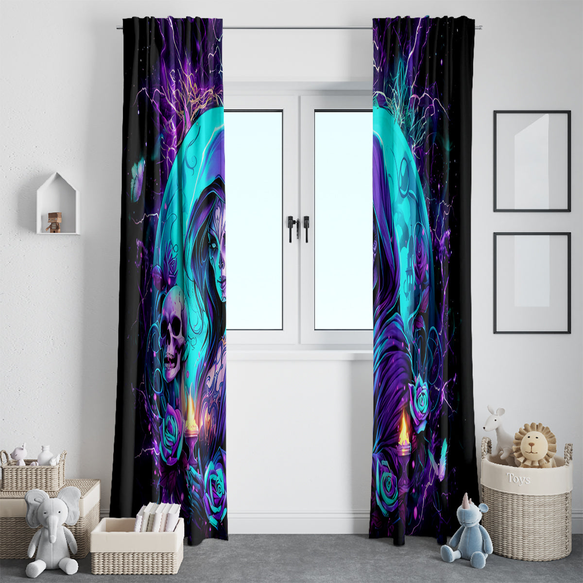Witch Skull Window Curtain Hello Darkness My Old Friend