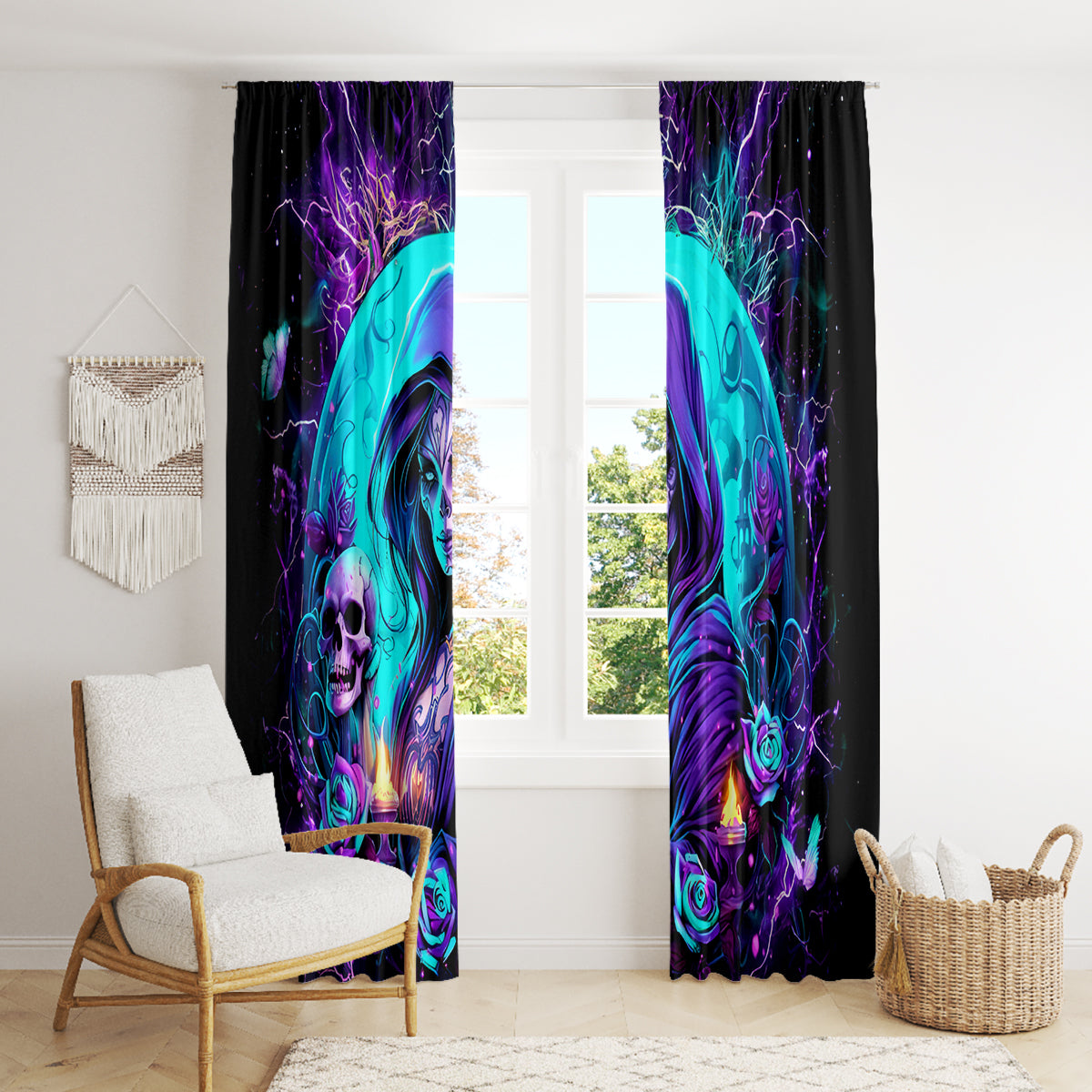 Witch Skull Window Curtain Hello Darkness My Old Friend