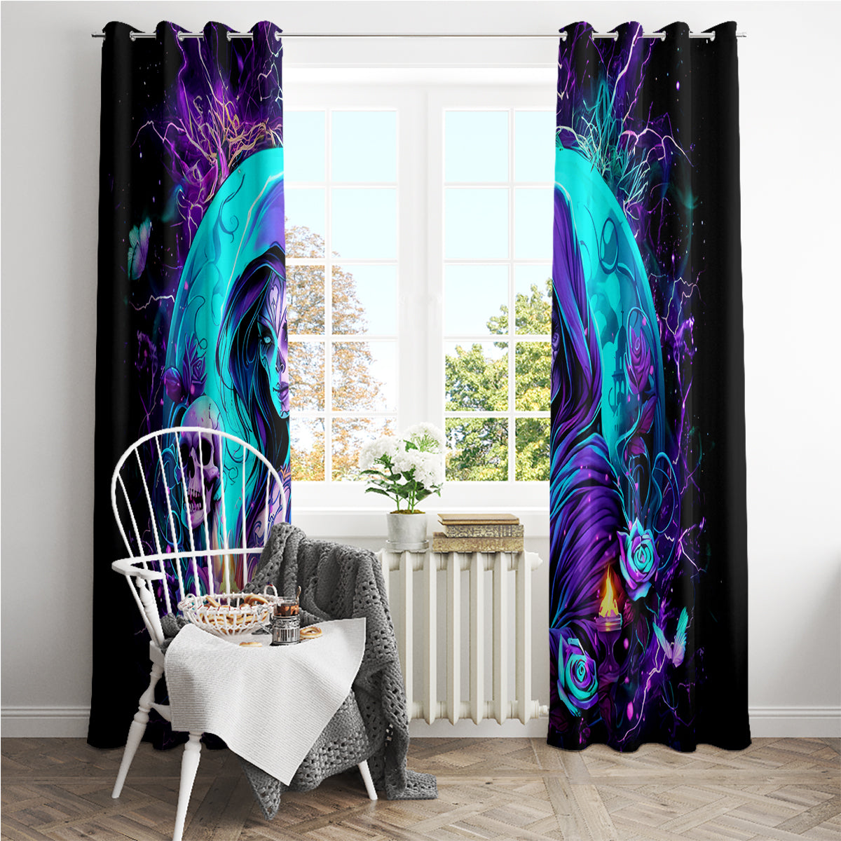Witch Skull Window Curtain Hello Darkness My Old Friend