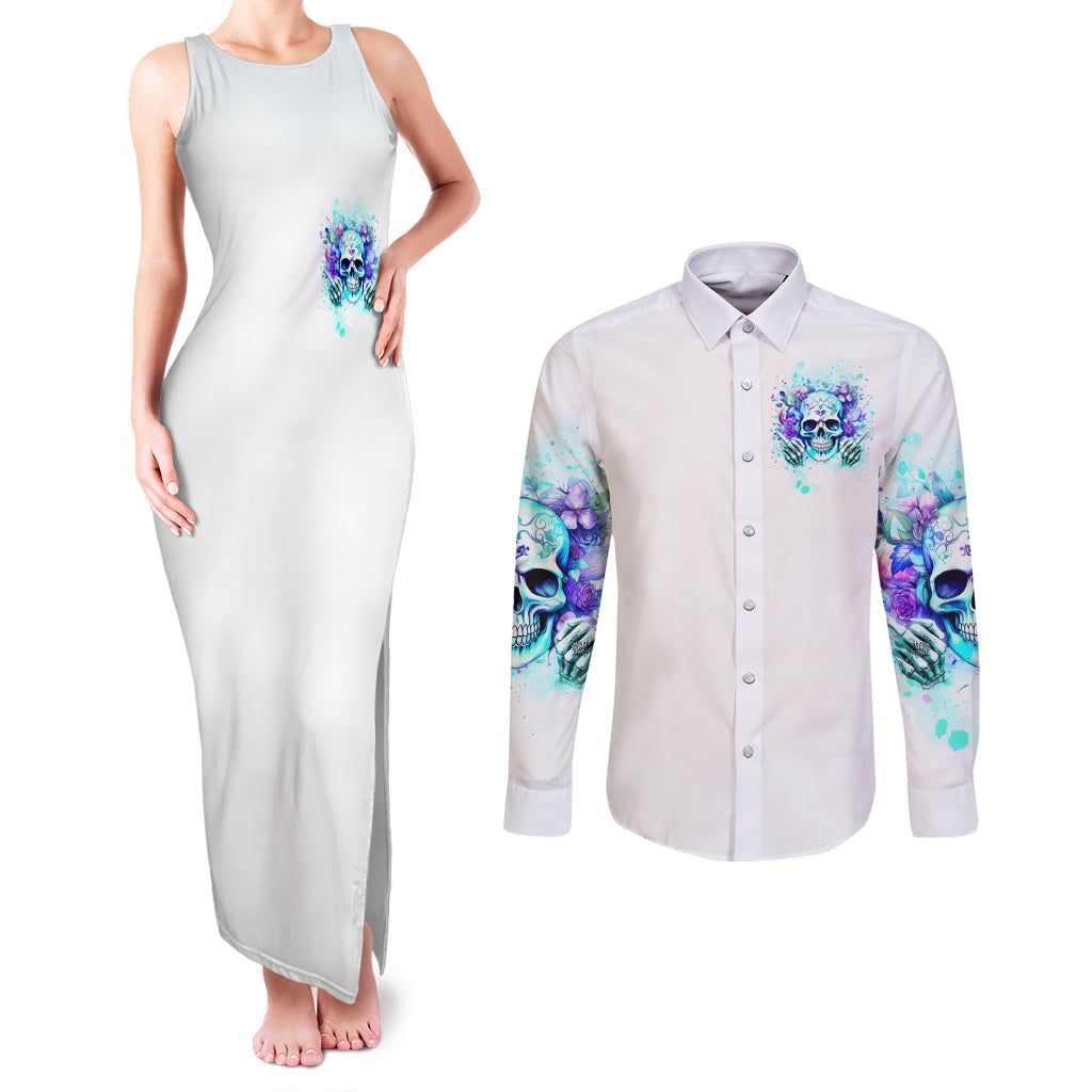 Rose SKull Couples Matching Tank Maxi Dress and Long Sleeve Button Shirt My Give A Fuck Is Broken But My Go Fuck Yourself Is Fully Functional