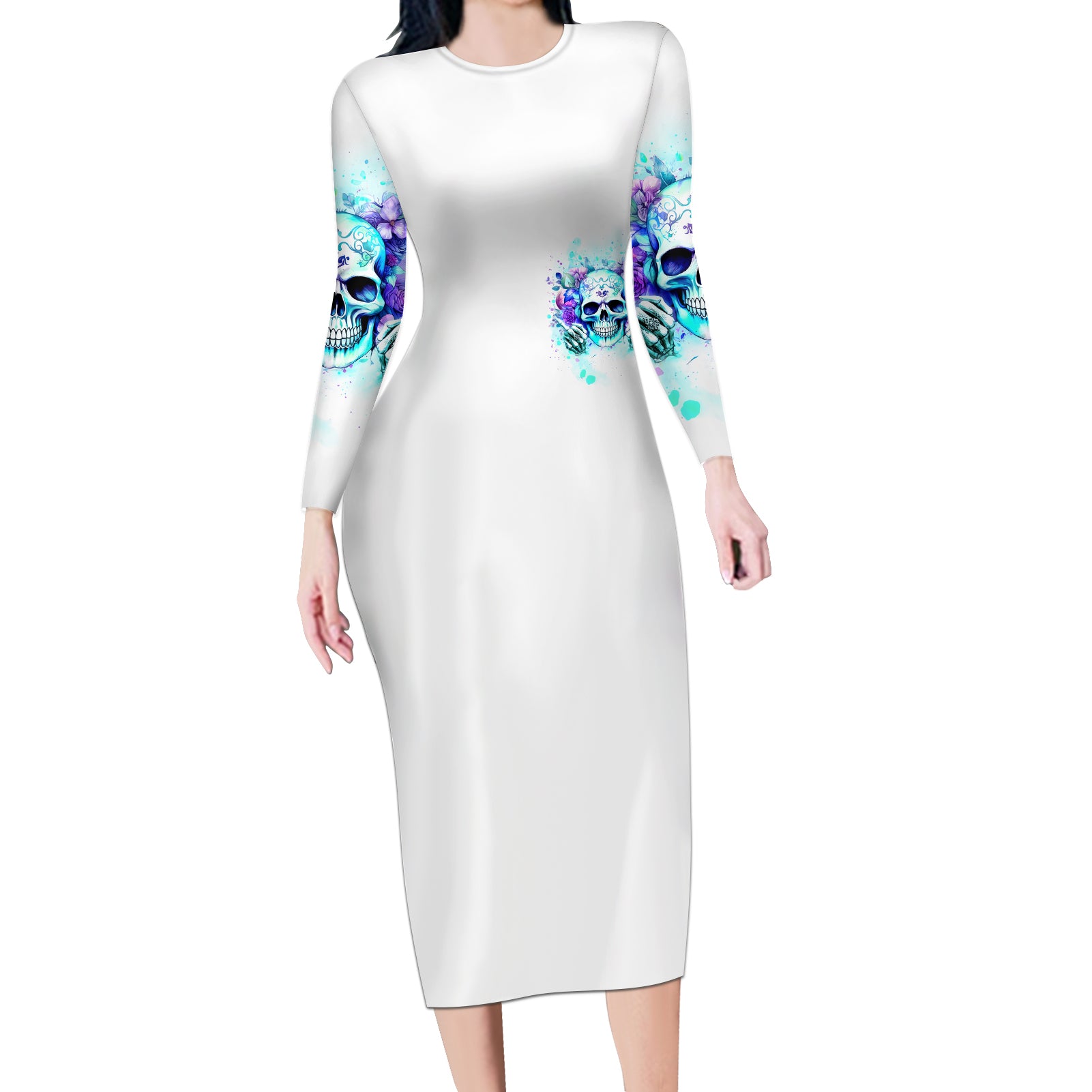 Rose SKull Long Sleeve Bodycon Dress My Give A Fuck Is Broken But My Go Fuck Yourself Is Fully Functional