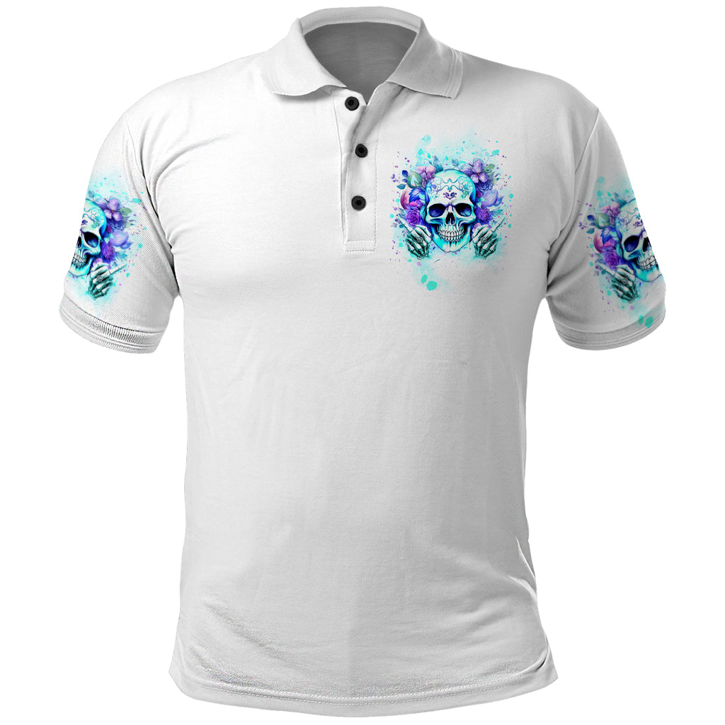 Rose SKull Polo Shirt My Give A Fuck Is Broken But My Go Fuck Yourself Is Fully Functional