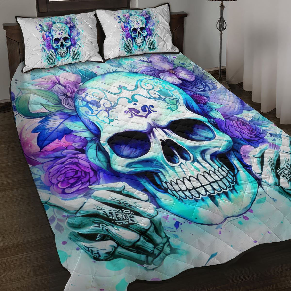 Rose SKull Quilt Bed Set My Give A Fuck Is Broken But My Go Fuck Yourself Is Fully Functional