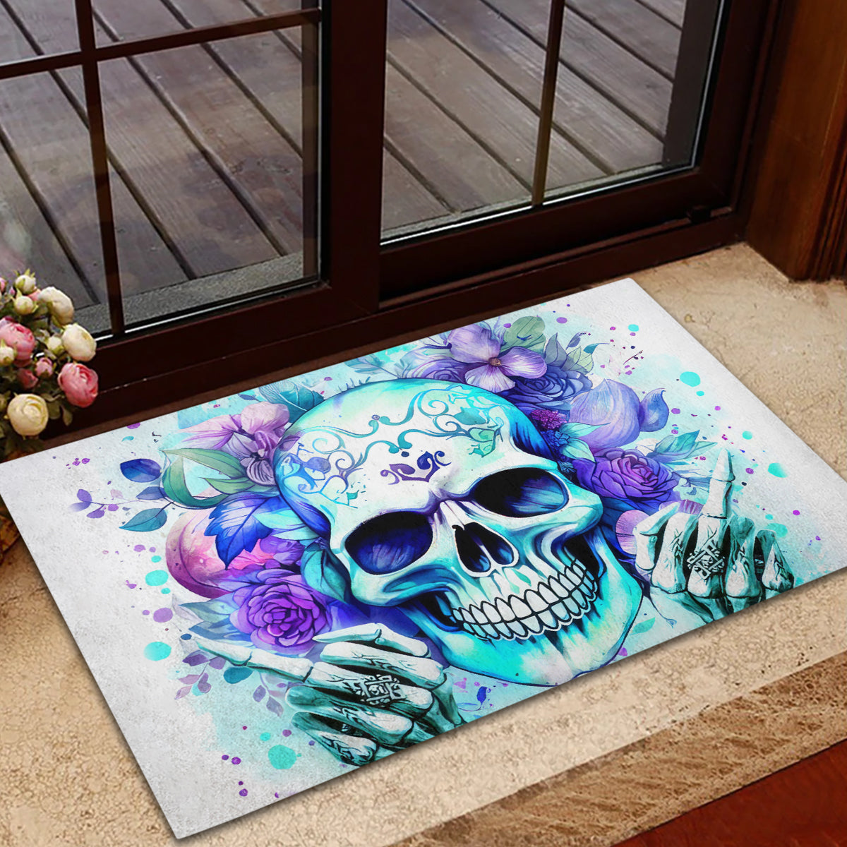 Rose SKull Rubber Doormat My Give A Fuck Is Broken But My Go Fuck Yourself Is Fully Functional