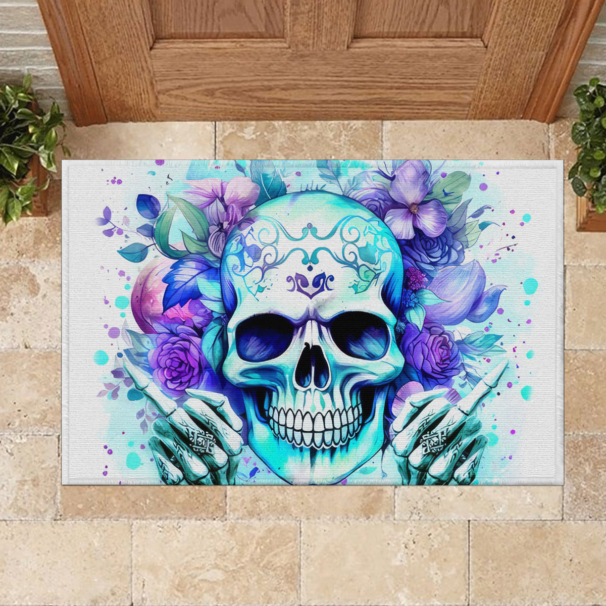 Rose SKull Rubber Doormat My Give A Fuck Is Broken But My Go Fuck Yourself Is Fully Functional
