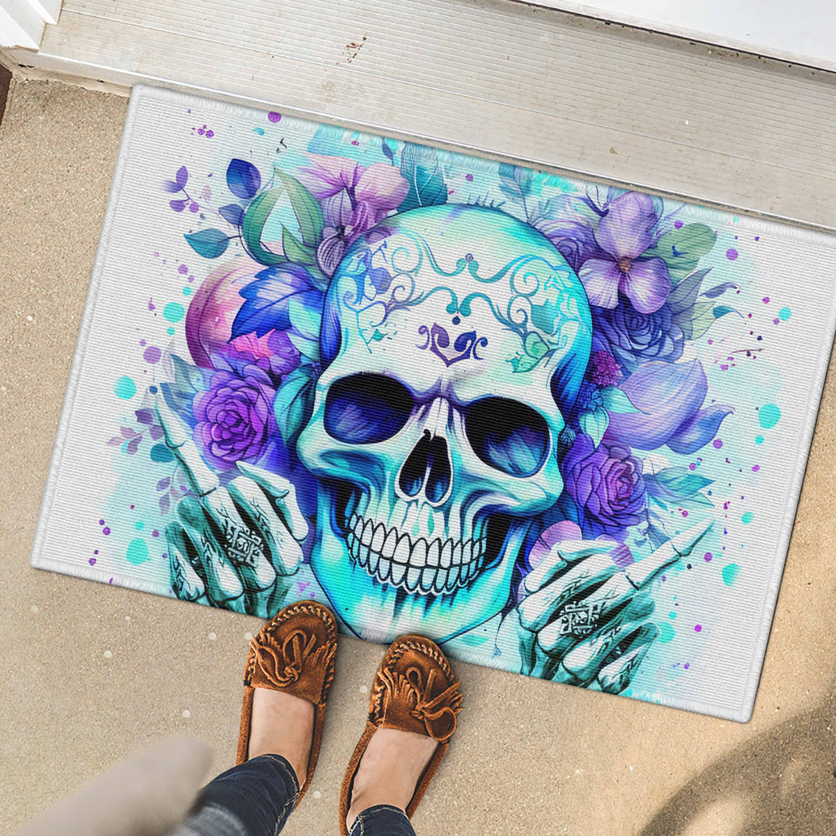 Rose SKull Rubber Doormat My Give A Fuck Is Broken But My Go Fuck Yourself Is Fully Functional