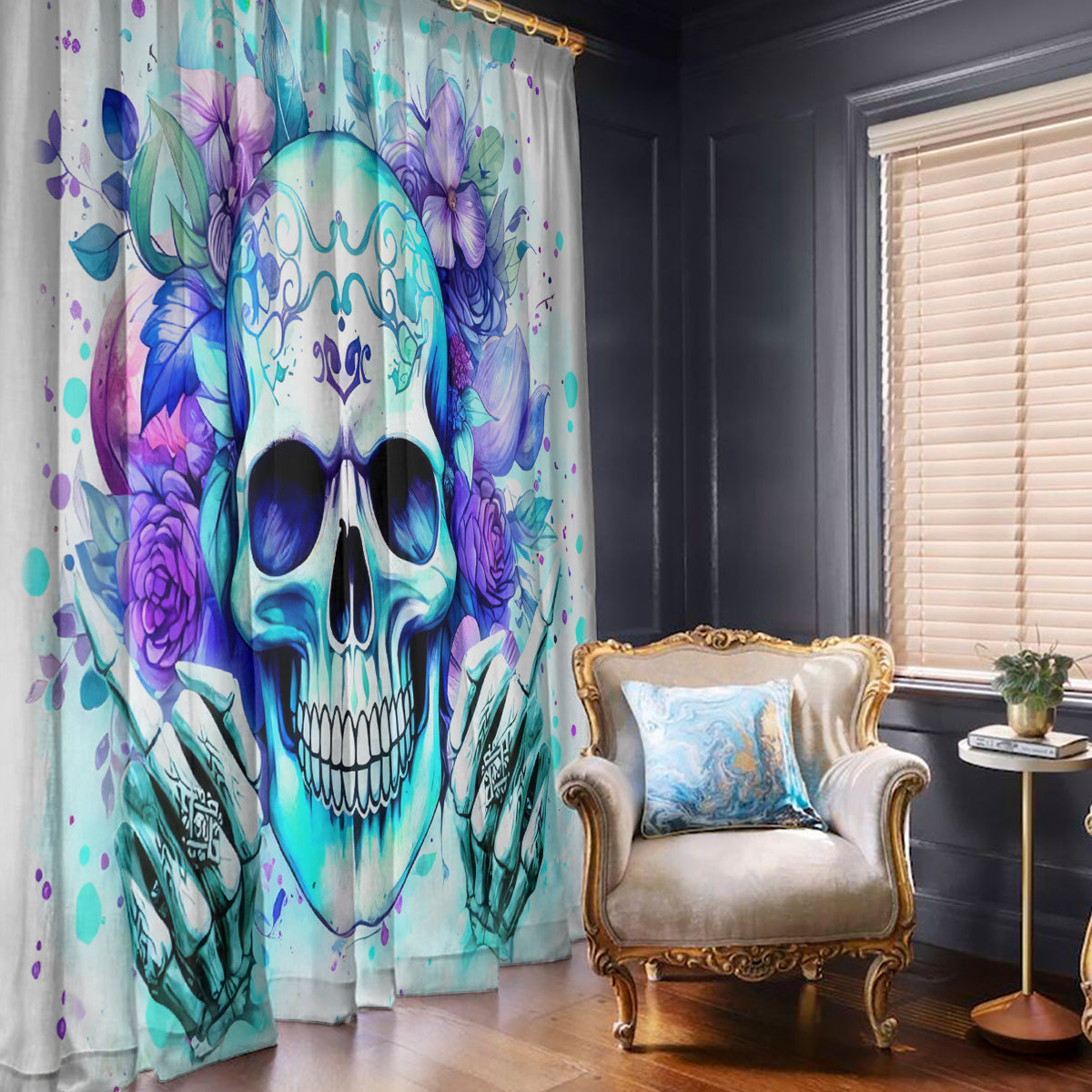 Rose SKull Window Curtain My Give A Fuck Is Broken But My Go Fuck Yourself Is Fully Functional