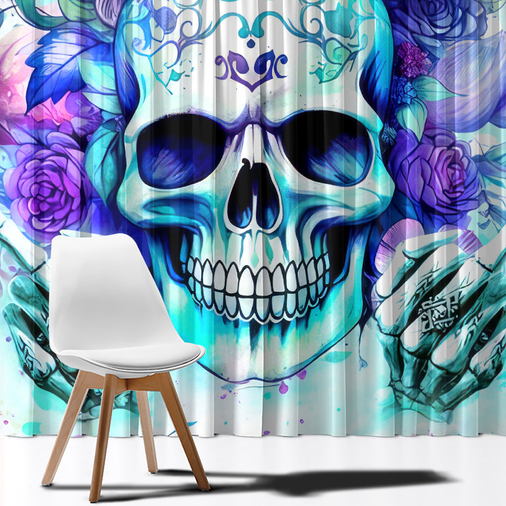 Rose SKull Window Curtain My Give A Fuck Is Broken But My Go Fuck Yourself Is Fully Functional