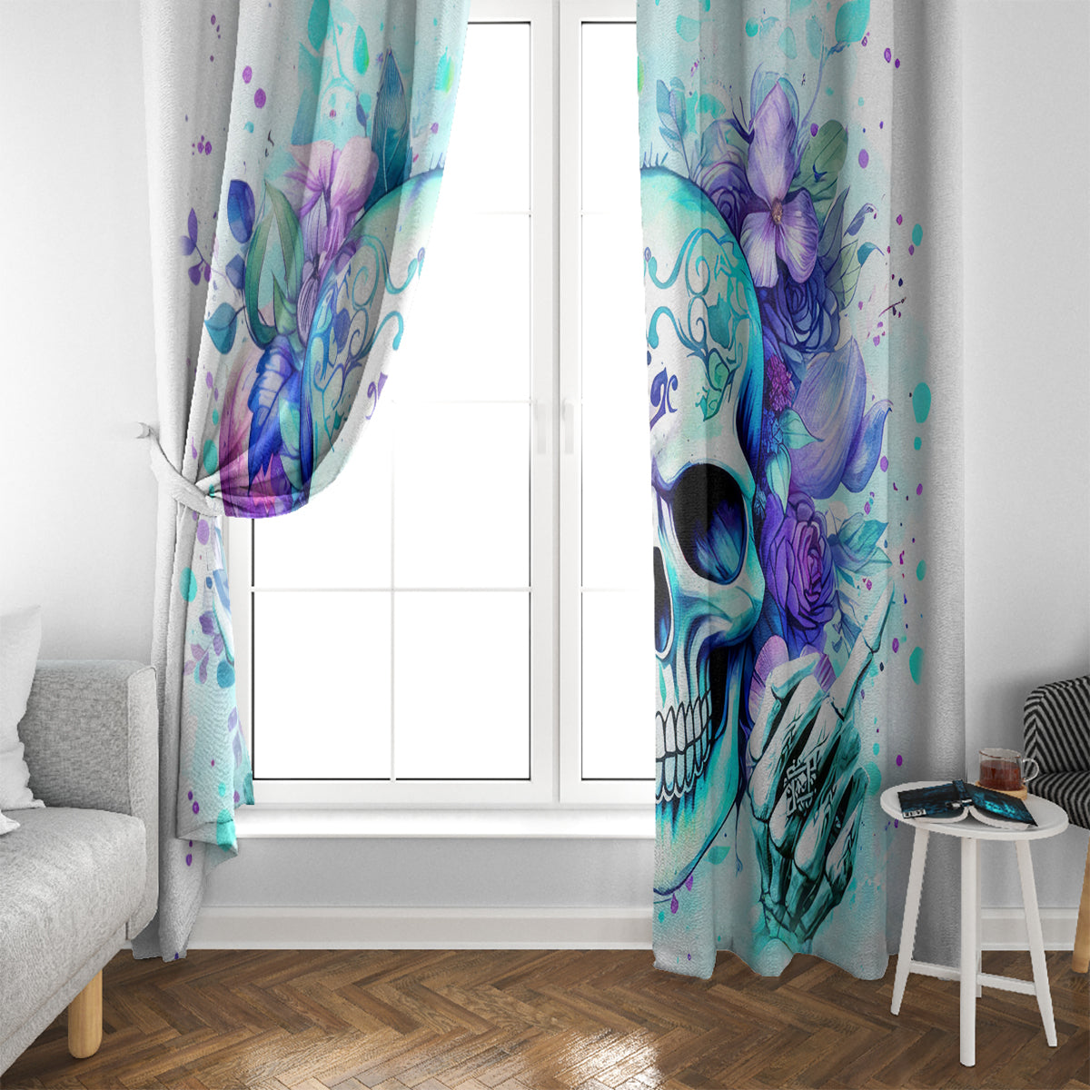 Rose SKull Window Curtain My Give A Fuck Is Broken But My Go Fuck Yourself Is Fully Functional