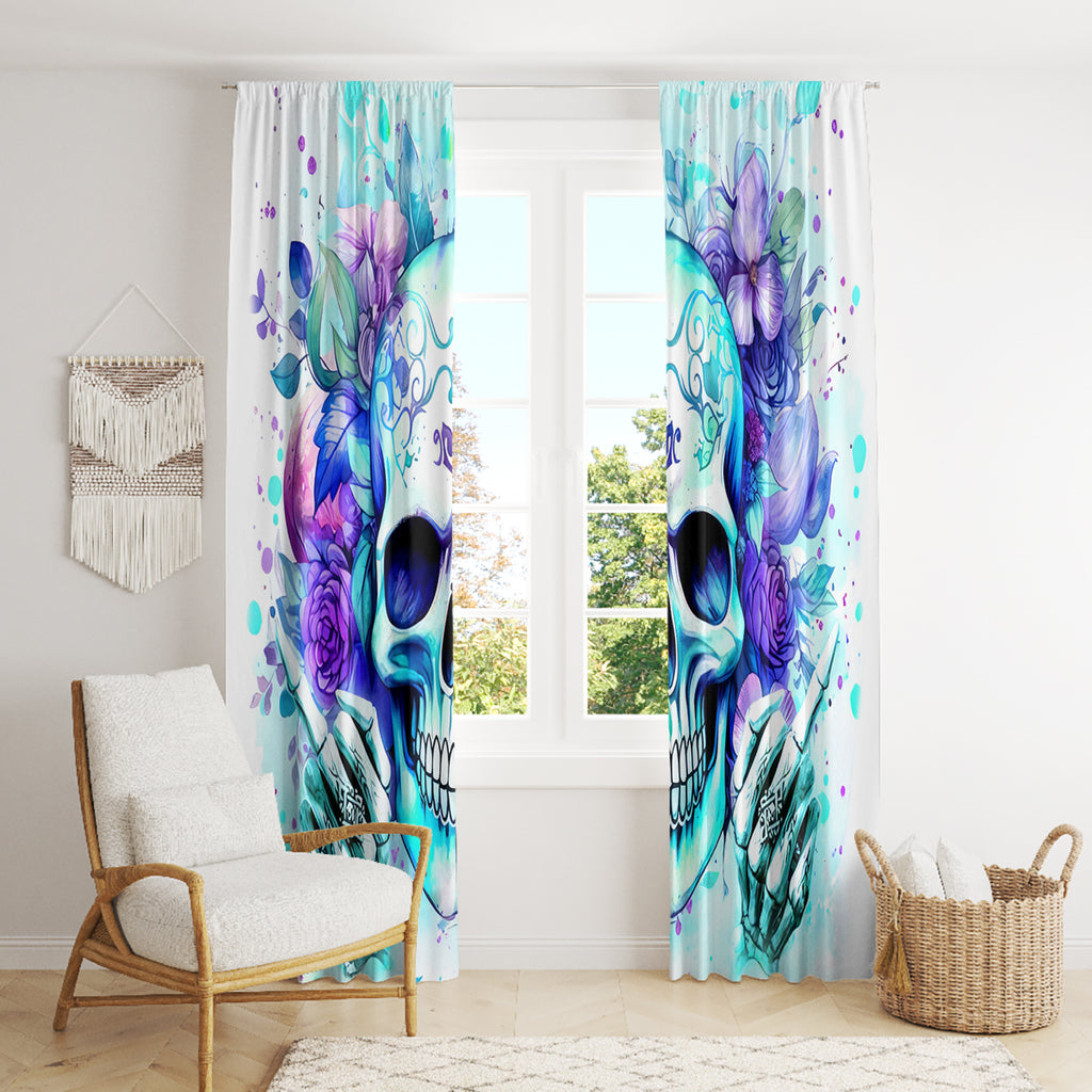 Rose SKull Window Curtain My Give A Fuck Is Broken But My Go Fuck Yourself Is Fully Functional