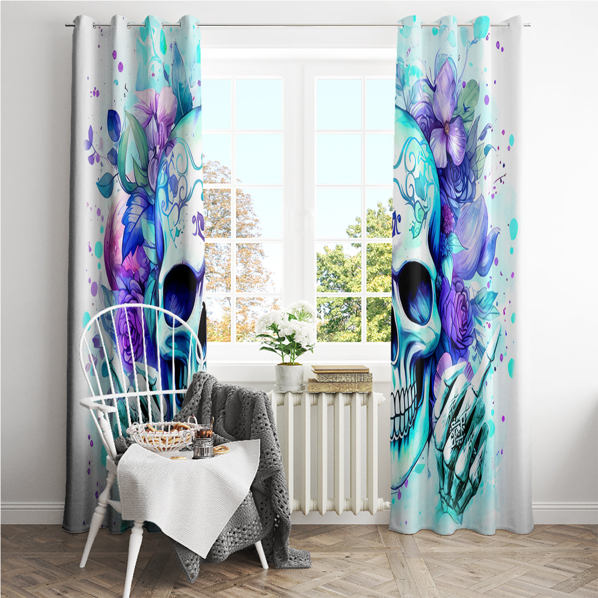 Rose SKull Window Curtain My Give A Fuck Is Broken But My Go Fuck Yourself Is Fully Functional