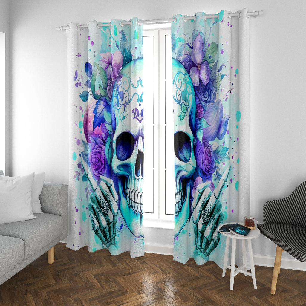 Rose SKull Window Curtain My Give A Fuck Is Broken But My Go Fuck Yourself Is Fully Functional