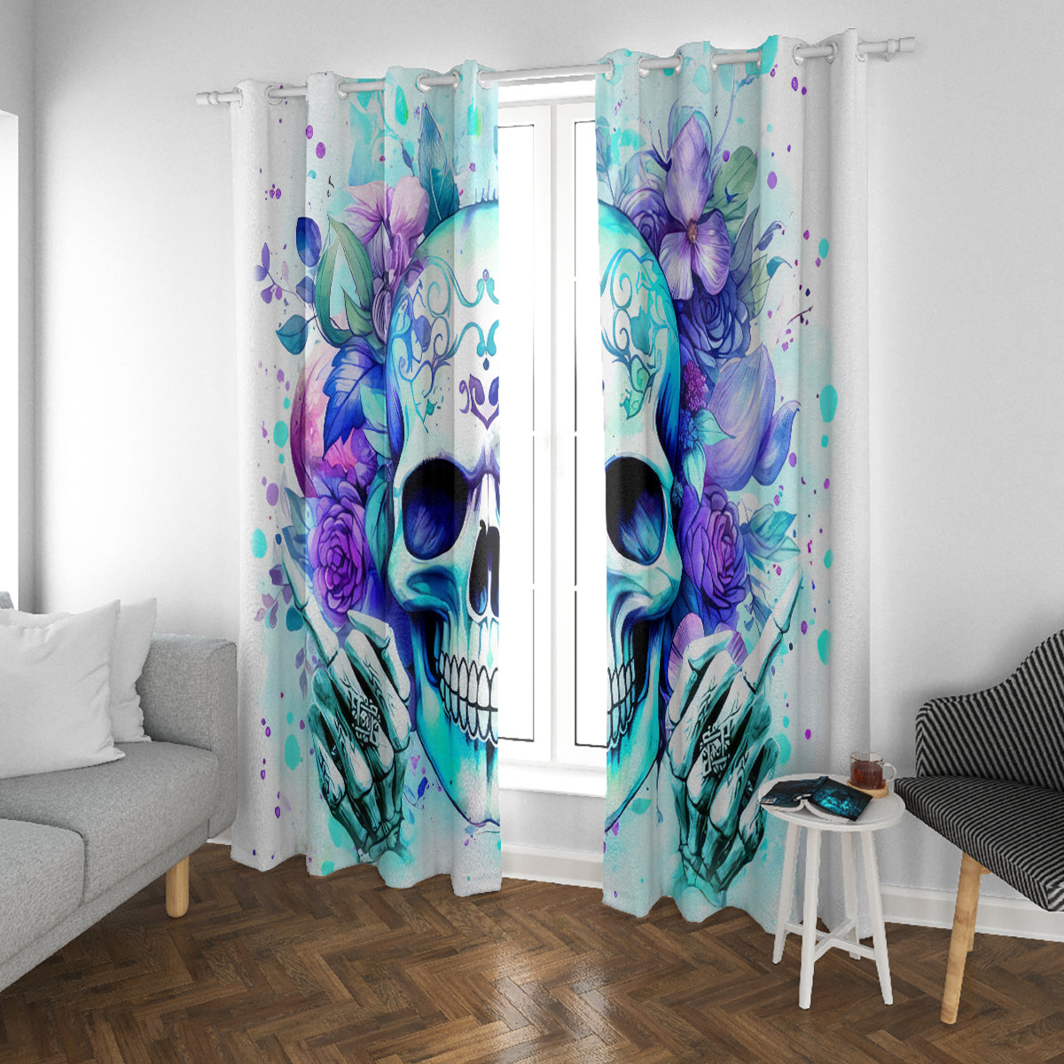 Rose SKull Window Curtain My Give A Fuck Is Broken But My Go Fuck Yourself Is Fully Functional