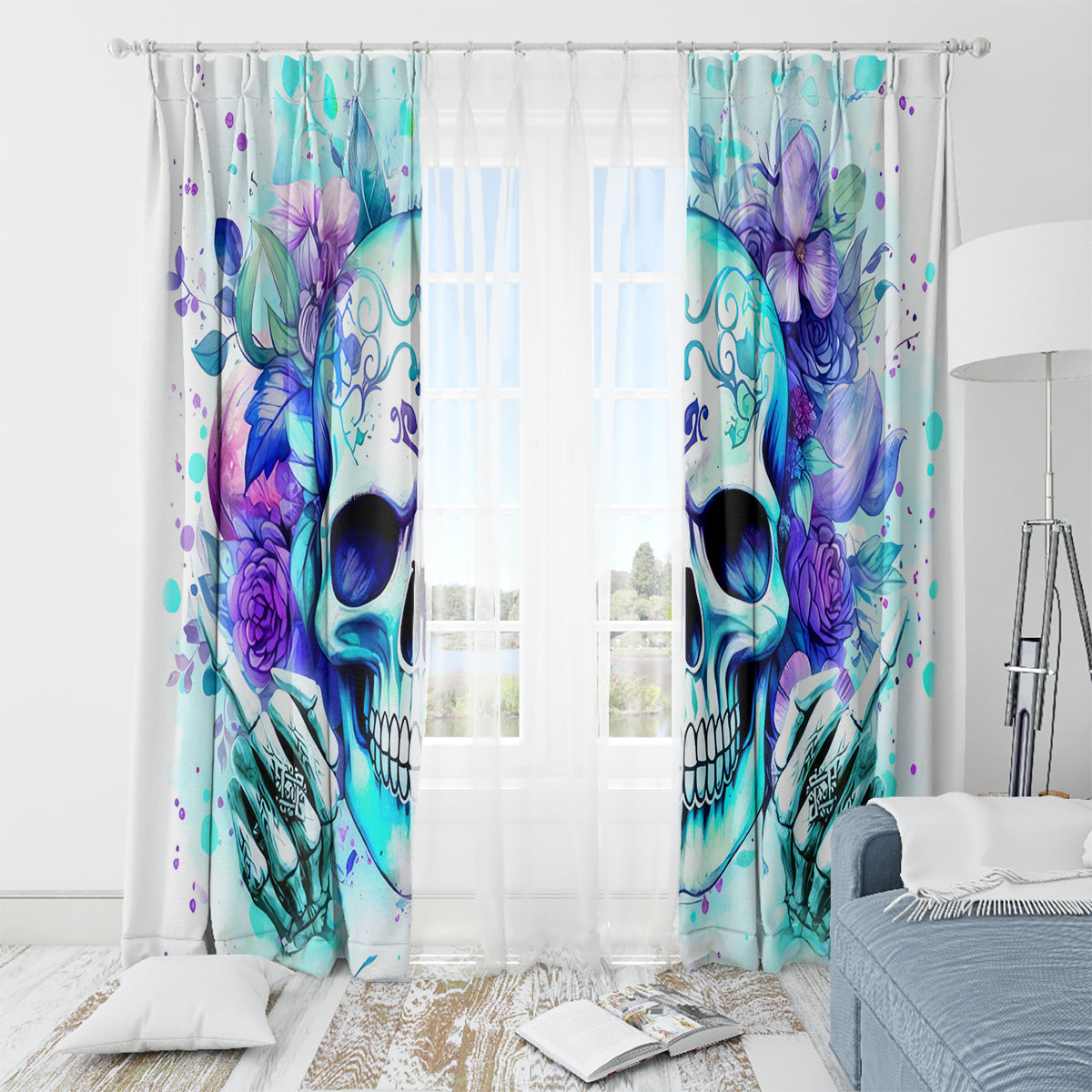 Rose SKull Window Curtain My Give A Fuck Is Broken But My Go Fuck Yourself Is Fully Functional