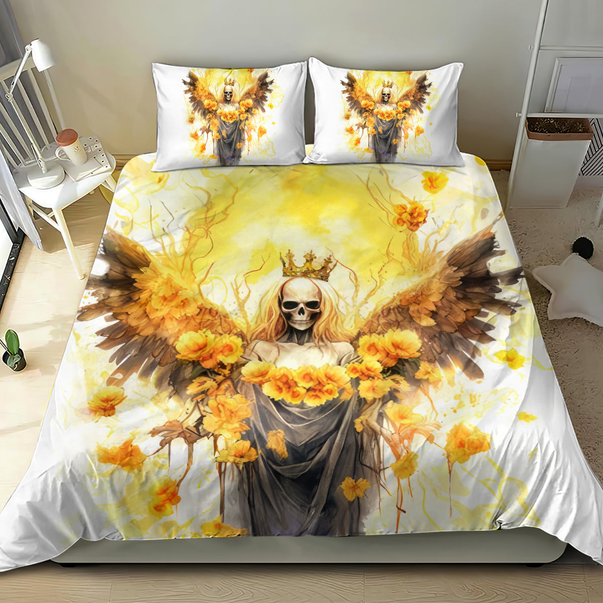 Flower Skull Angel Bedding Set Bitch I'm The Fucking Queen