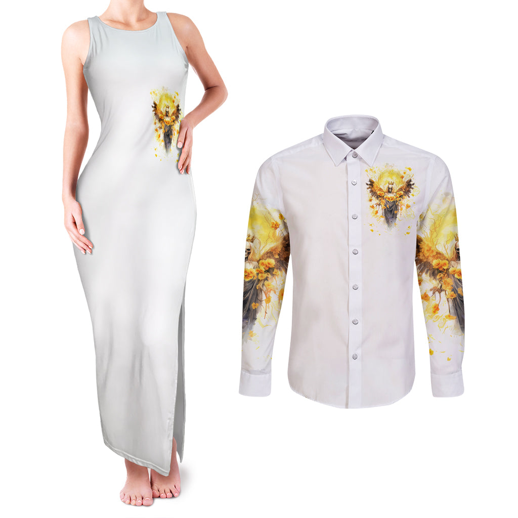 Flower Skull Angel Couples Matching Tank Maxi Dress and Long Sleeve Button Shirt Bitch I'm The Fucking Queen
