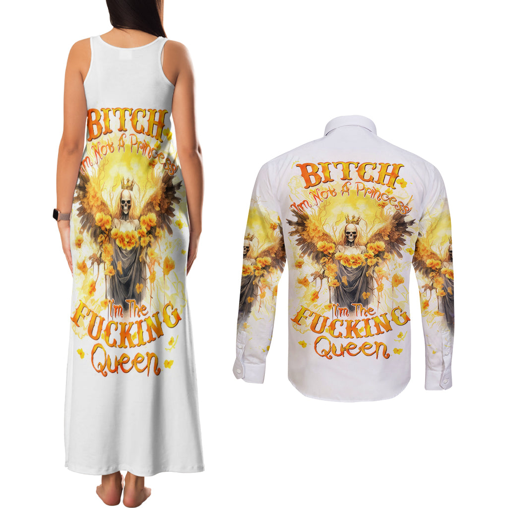 Flower Skull Angel Couples Matching Tank Maxi Dress and Long Sleeve Button Shirt Bitch I'm The Fucking Queen