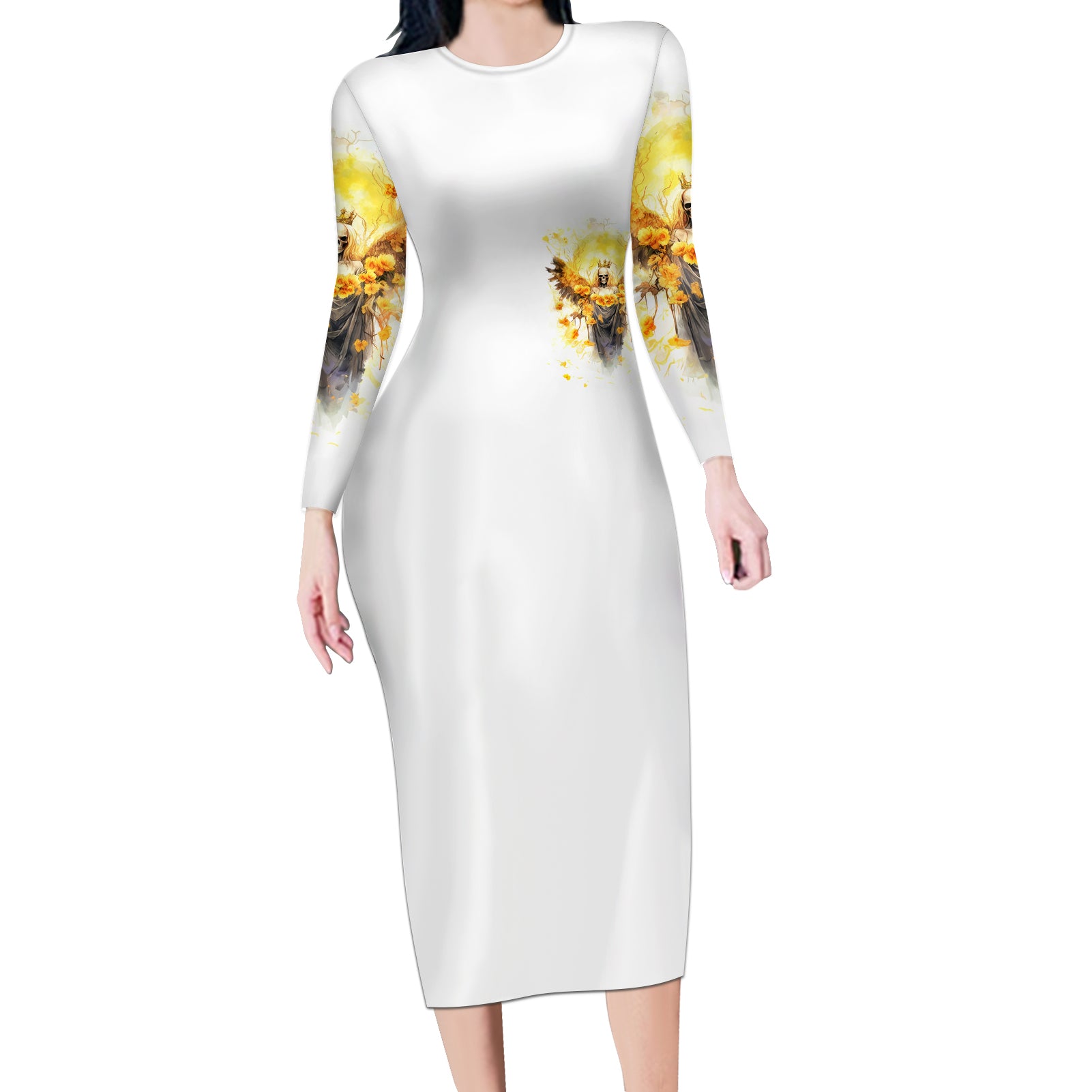 Flower Skull Angel Long Sleeve Bodycon Dress Bitch I'm The Fucking Queen