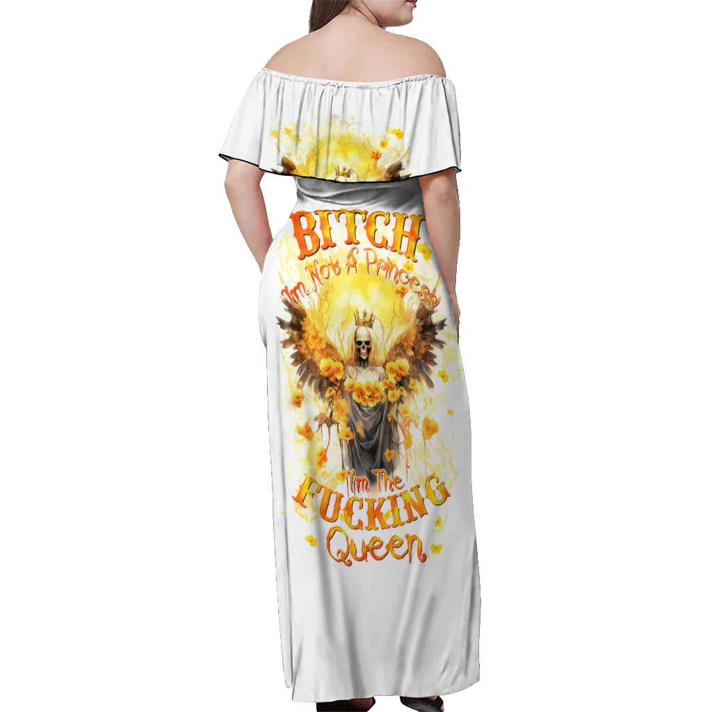 Flower Skull Angel Off Shoulder Maxi Dress Bitch I'm The Fucking Queen