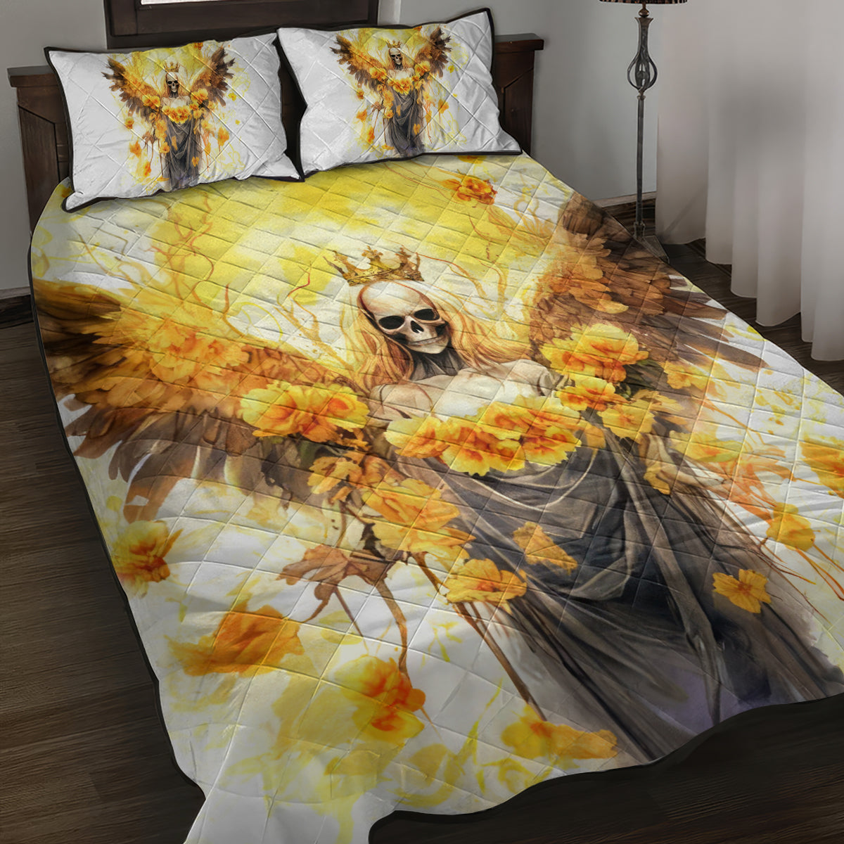 Flower Skull Angel Quilt Bed Set Bitch I'm The Fucking Queen