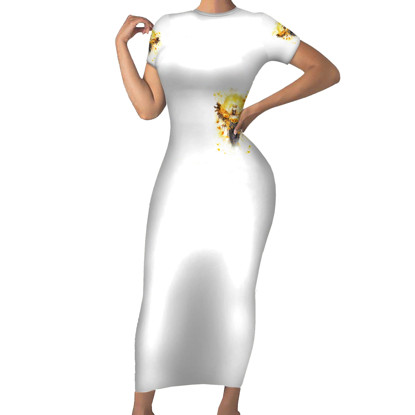 Flower Skull Angel Short Sleeve Bodycon Dress Bitch I'm The Fucking Queen