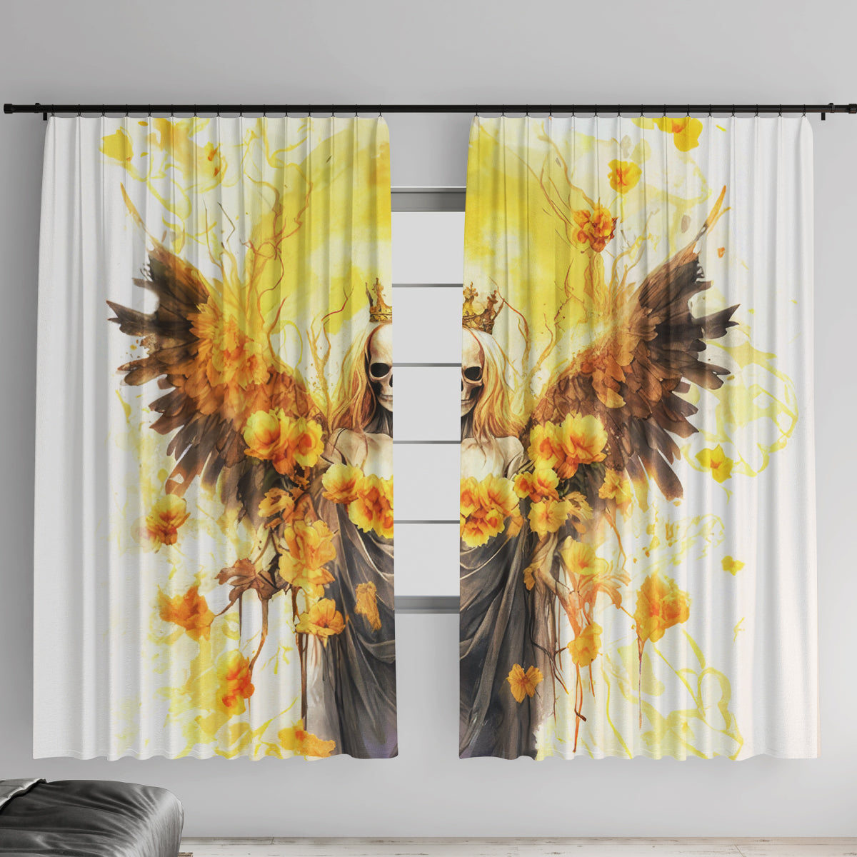 Flower Skull Angel Window Curtain Bitch I'm The Fucking Queen