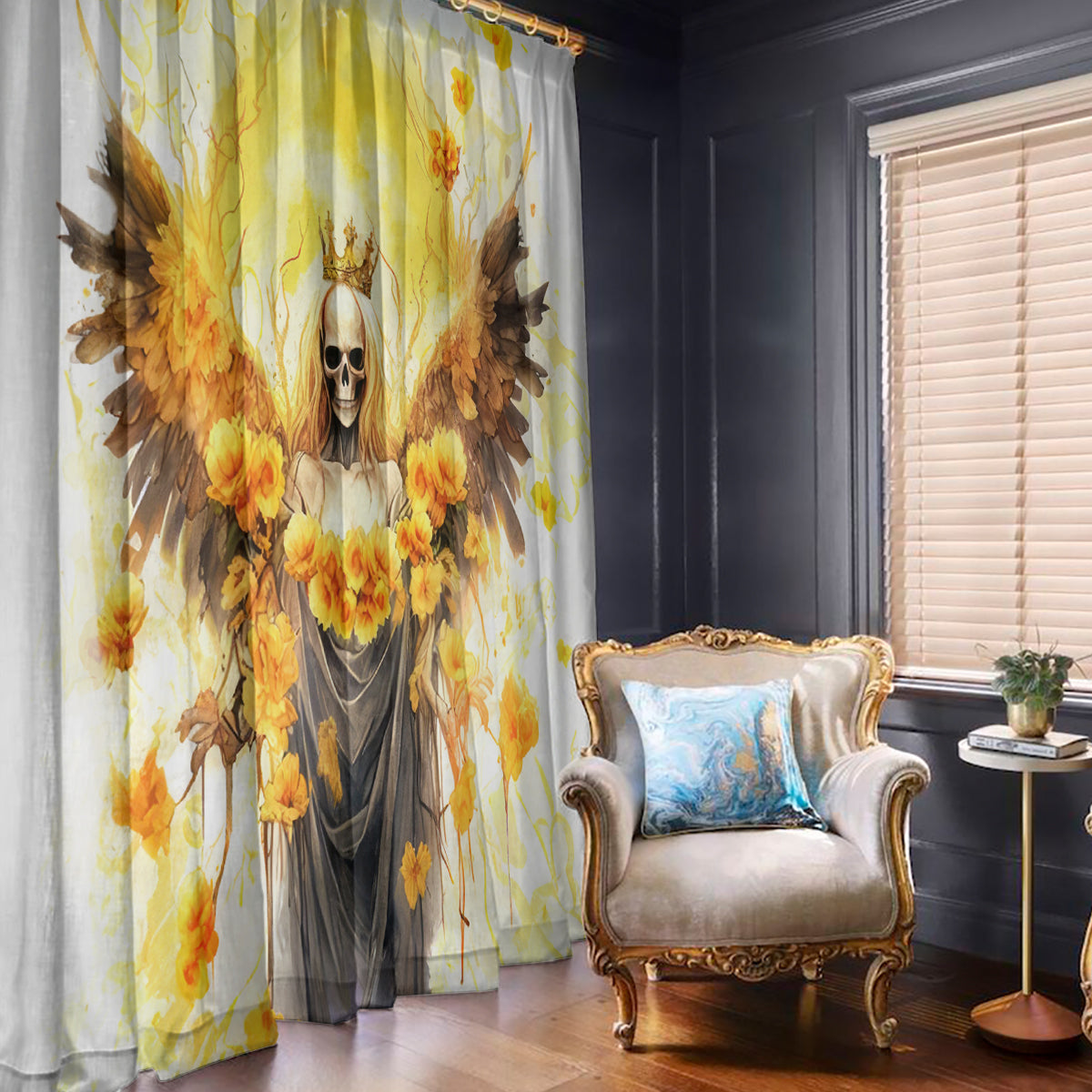 Flower Skull Angel Window Curtain Bitch I'm The Fucking Queen