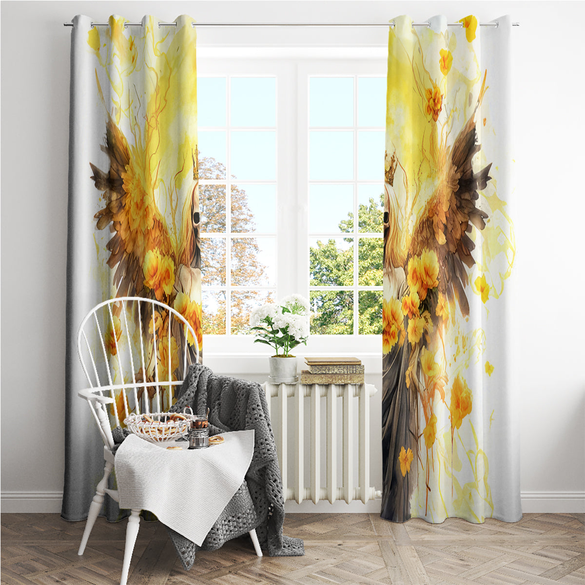 Flower Skull Angel Window Curtain Bitch I'm The Fucking Queen