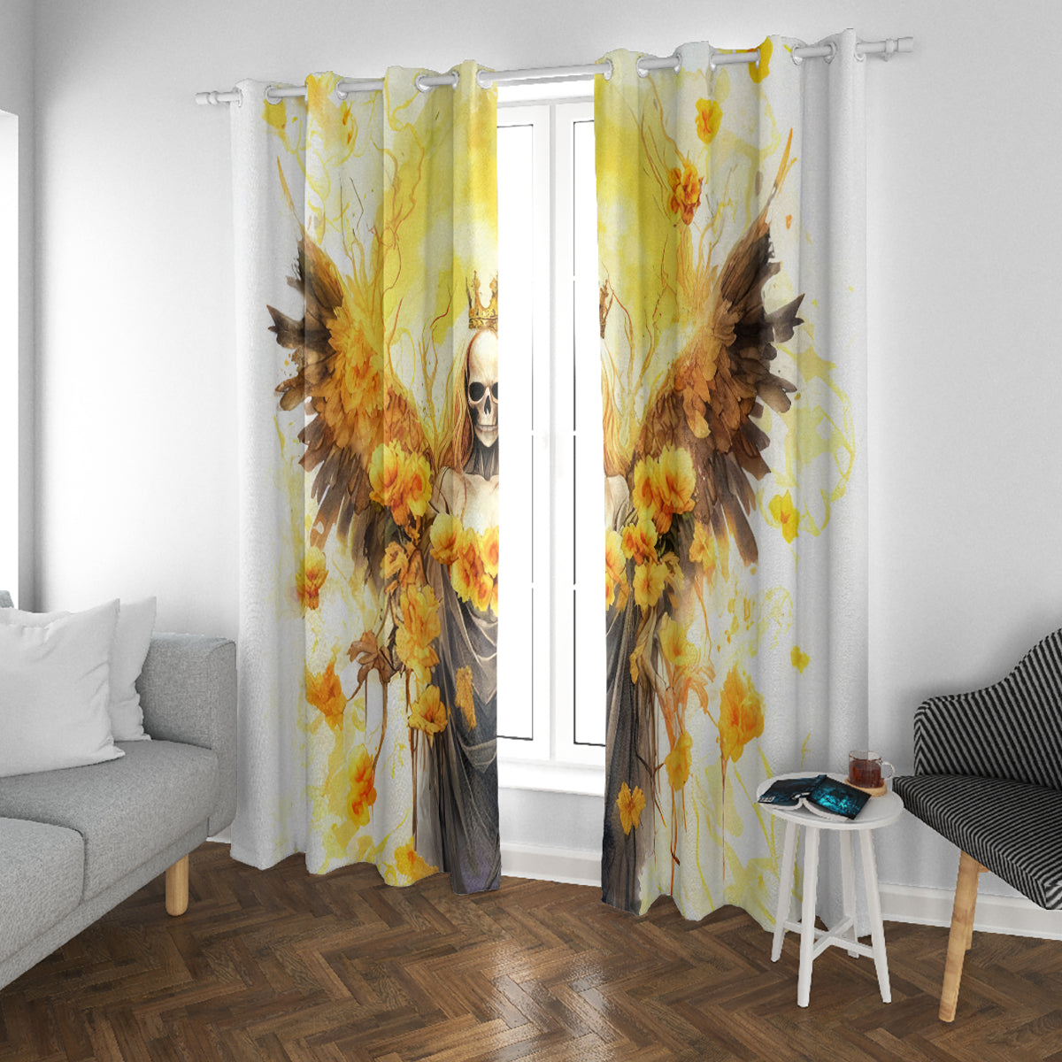 Flower Skull Angel Window Curtain Bitch I'm The Fucking Queen