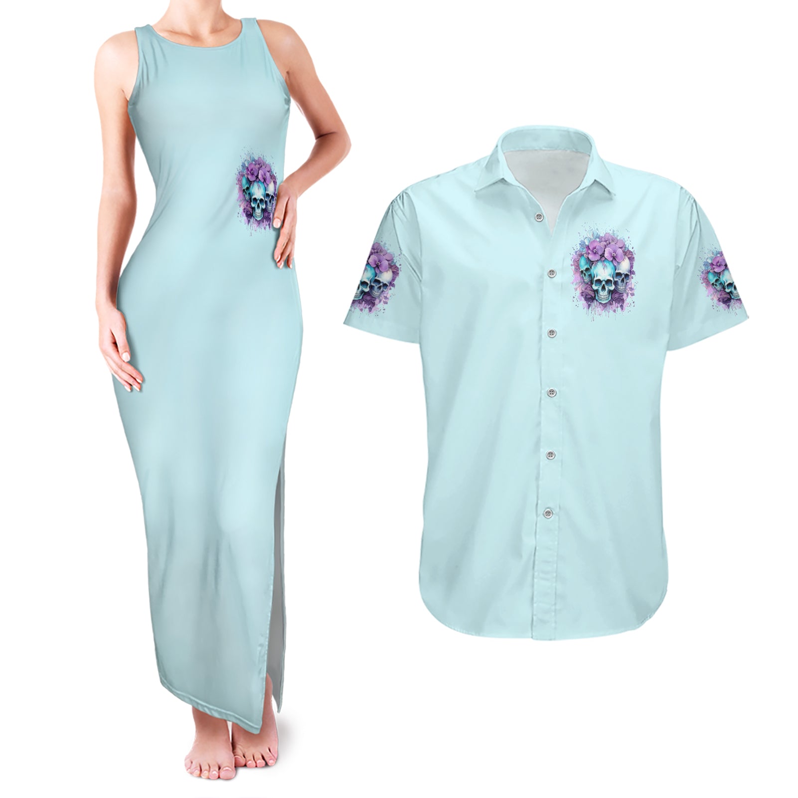 Flower Skull Angel Couples Matching Tank Maxi Dress and Hawaiian Shirt The Good Girl In Me Got Tired Of The Bullshit