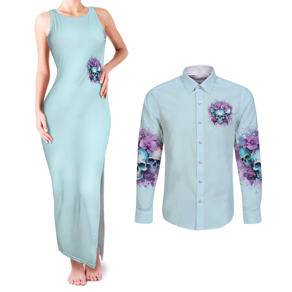 Flower Skull Angel Couples Matching Tank Maxi Dress and Long Sleeve Button Shirt The Good Girl In Me Got Tired Of The Bullshit