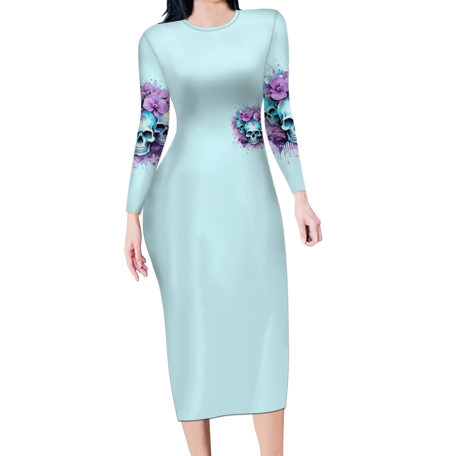 Flower Skull Angel Long Sleeve Bodycon Dress The Good Girl In Me Got Tired Of The Bullshit