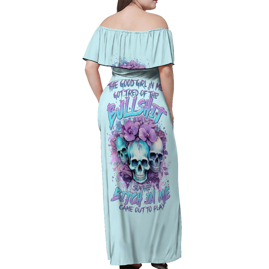 Flower Skull Angel Off Shoulder Maxi Dress The Good Girl In Me Got Tired Of The Bullshit