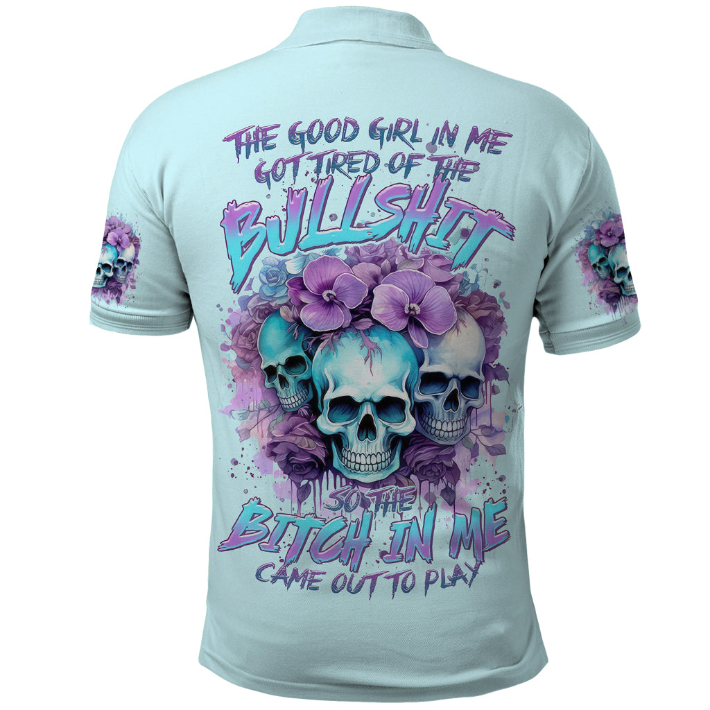 Flower Skull Angel Polo Shirt The Good Girl In Me Got Tired Of The Bullshit