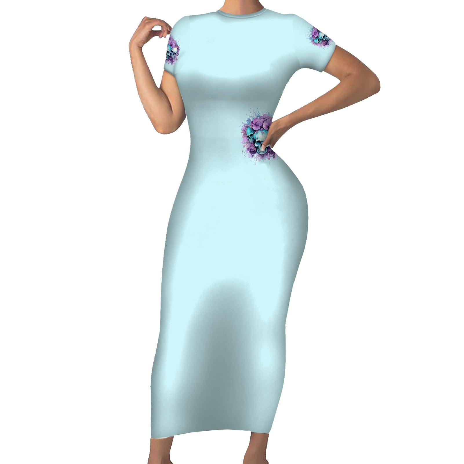 Flower Skull Angel Short Sleeve Bodycon Dress The Good Girl In Me Got Tired Of The Bullshit