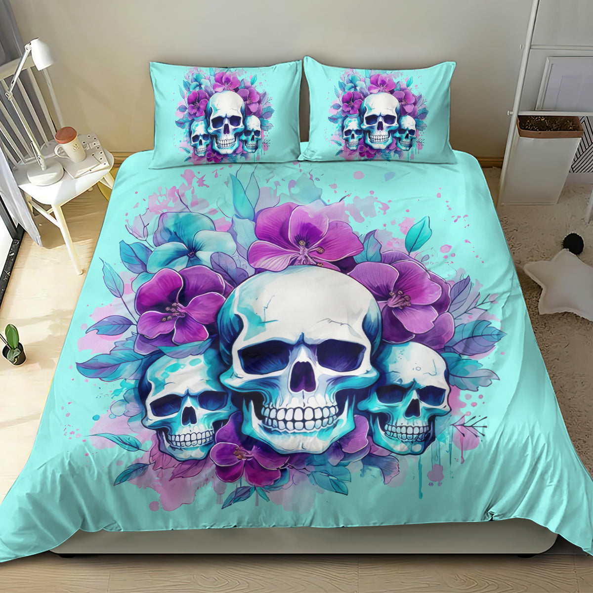 Flower Skull Angel Bedding Set Stuck Between IDK IDC and IDGAF