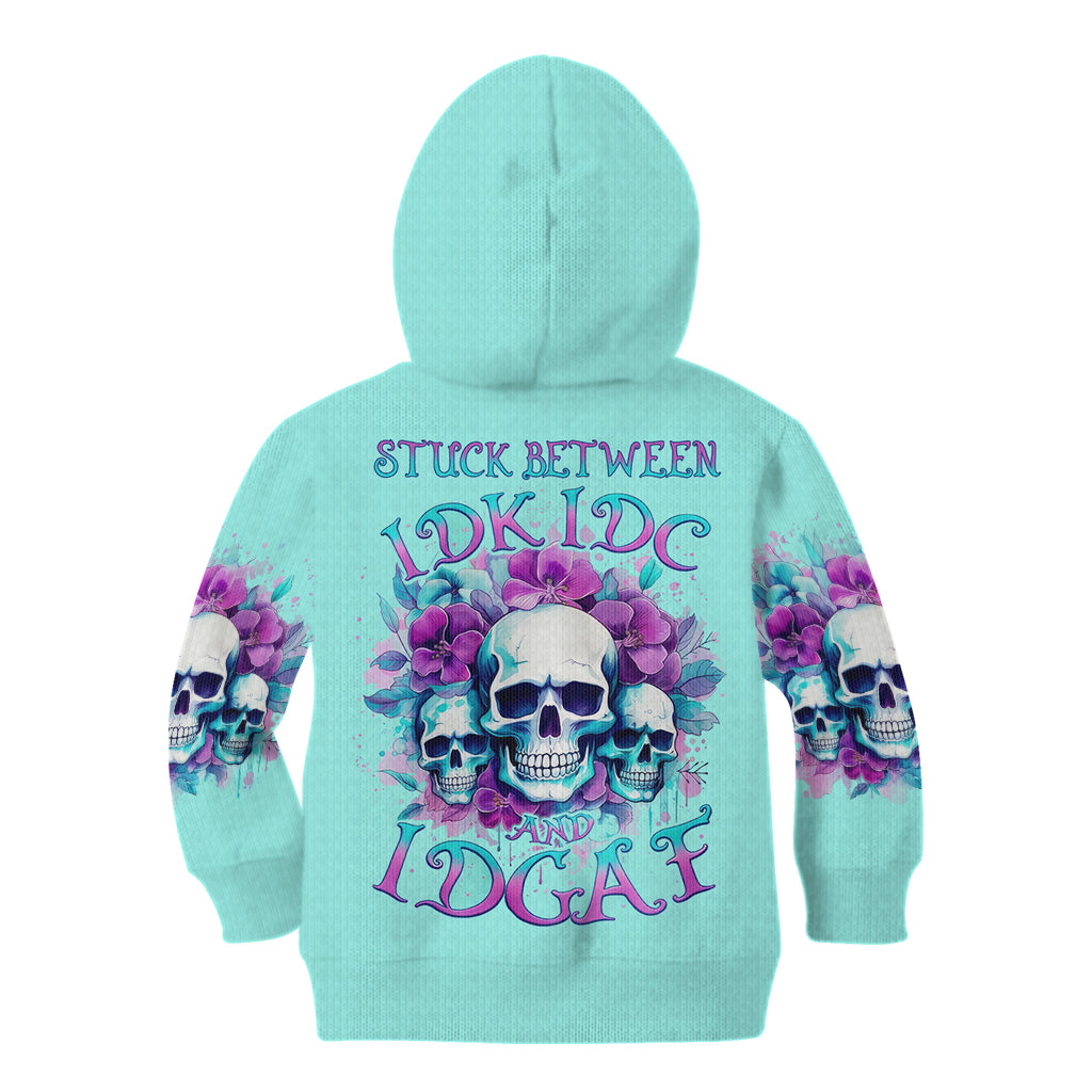 Flower Skull Angel Kid Hoodie Stuck Between IDK IDC and IDGAF