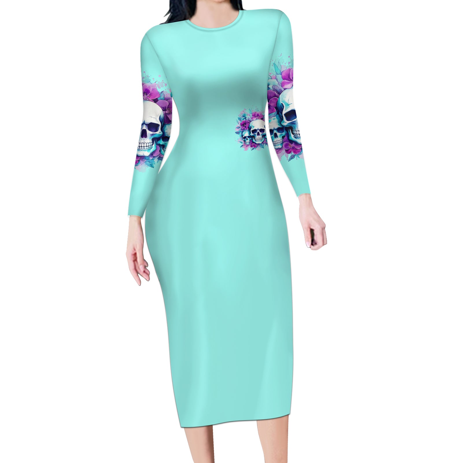 Flower Skull Angel Long Sleeve Bodycon Dress Stuck Between IDK IDC and IDGAF