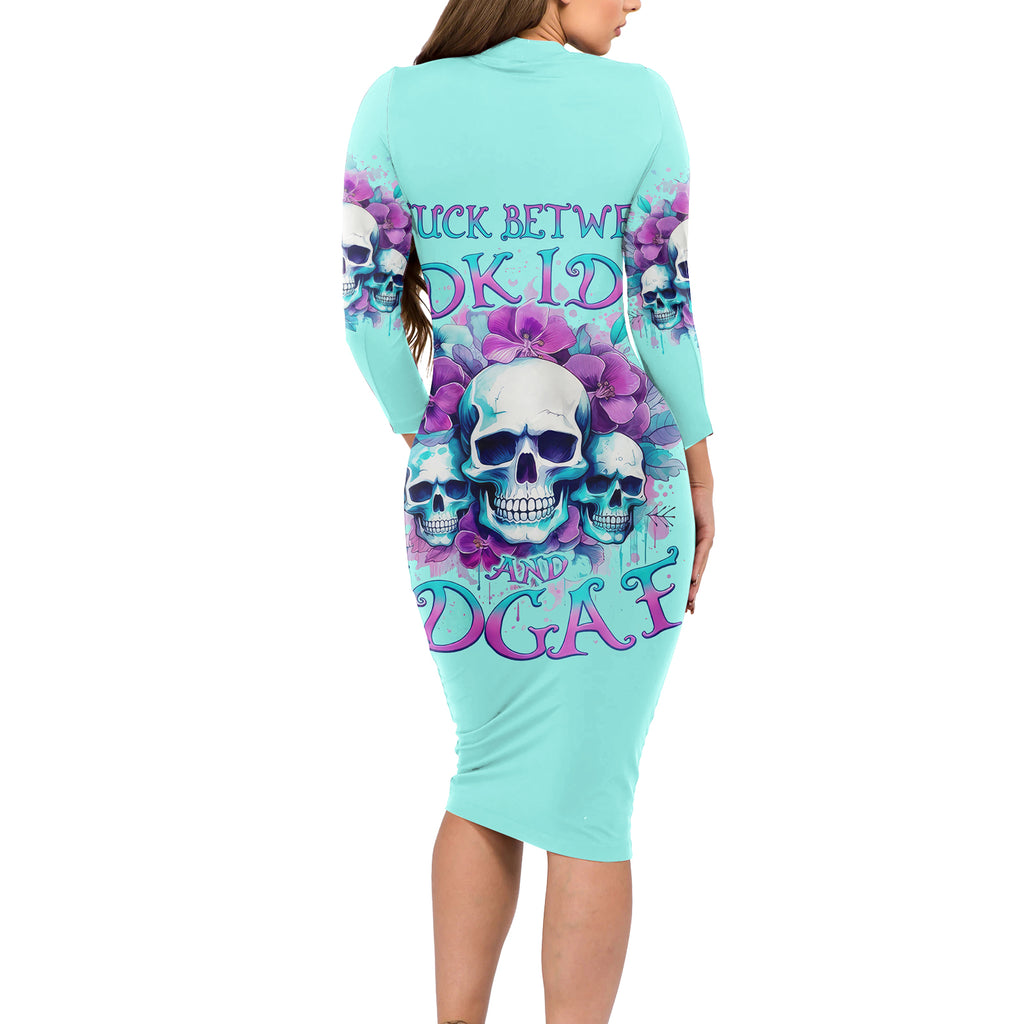 Flower Skull Angel Long Sleeve Bodycon Dress Stuck Between IDK IDC and IDGAF
