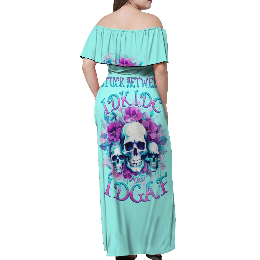 Flower Skull Angel Off Shoulder Maxi Dress Stuck Between IDK IDC and IDGAF
