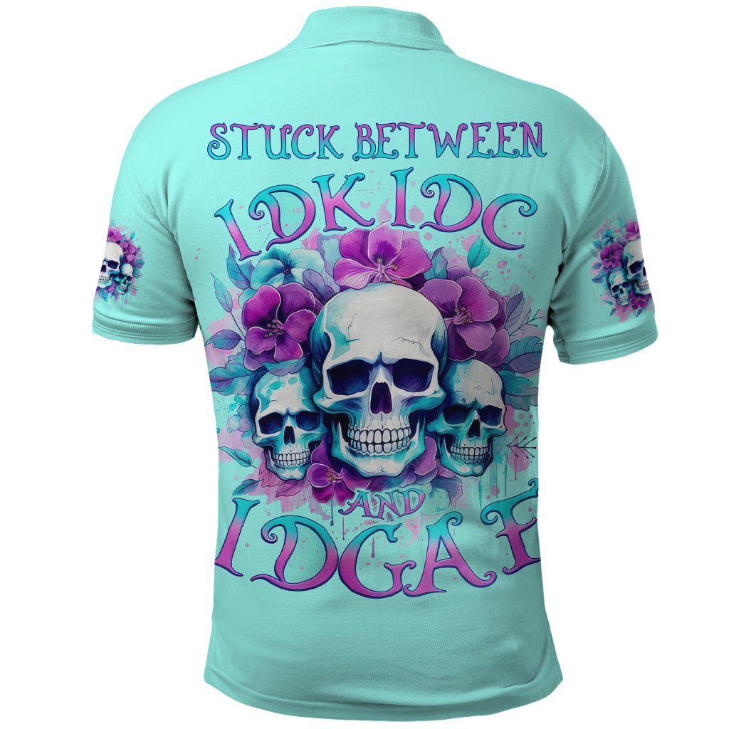 Flower Skull Angel Polo Shirt Stuck Between IDK IDC and IDGAF
