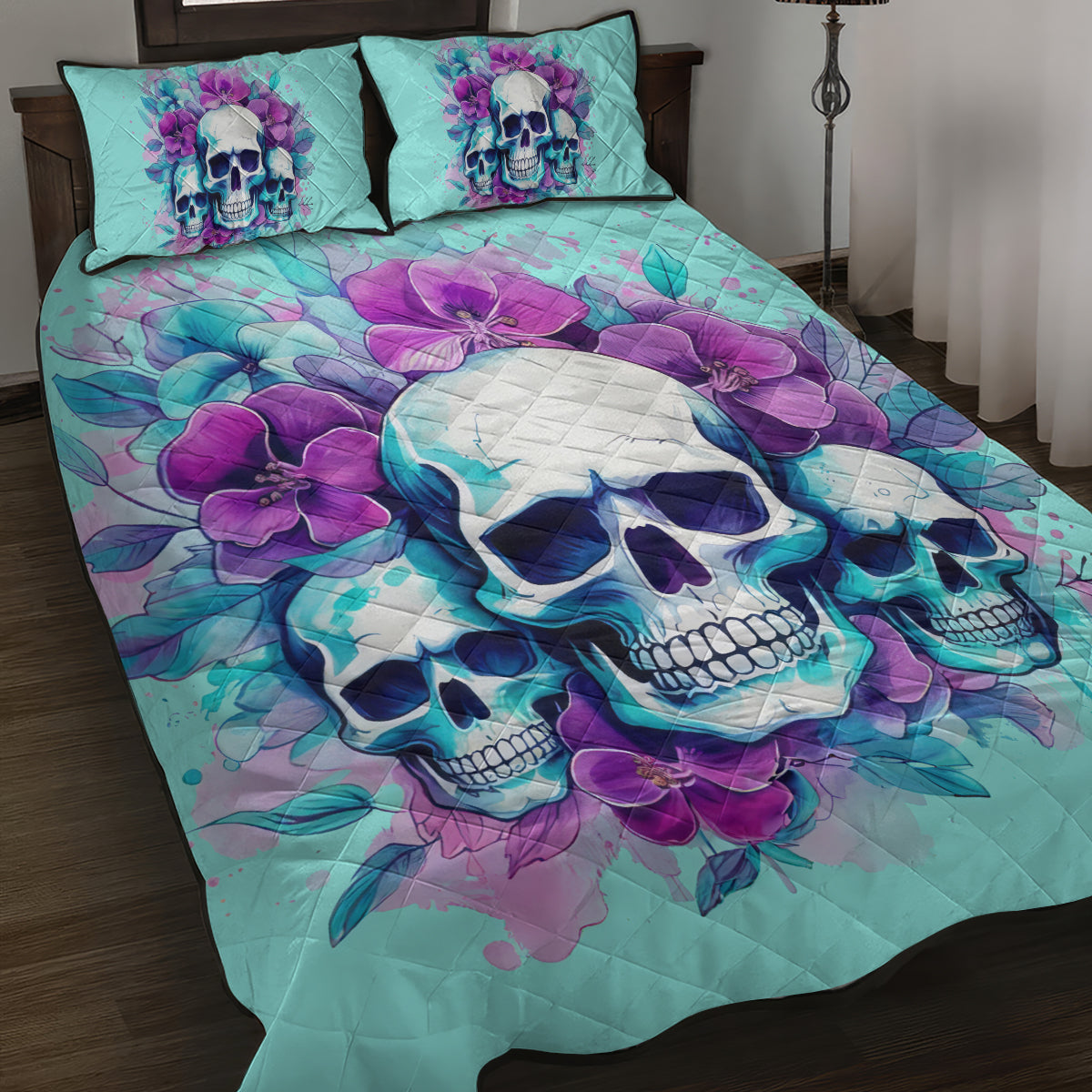 Flower Skull Angel Quilt Bed Set Stuck Between IDK IDC and IDGAF