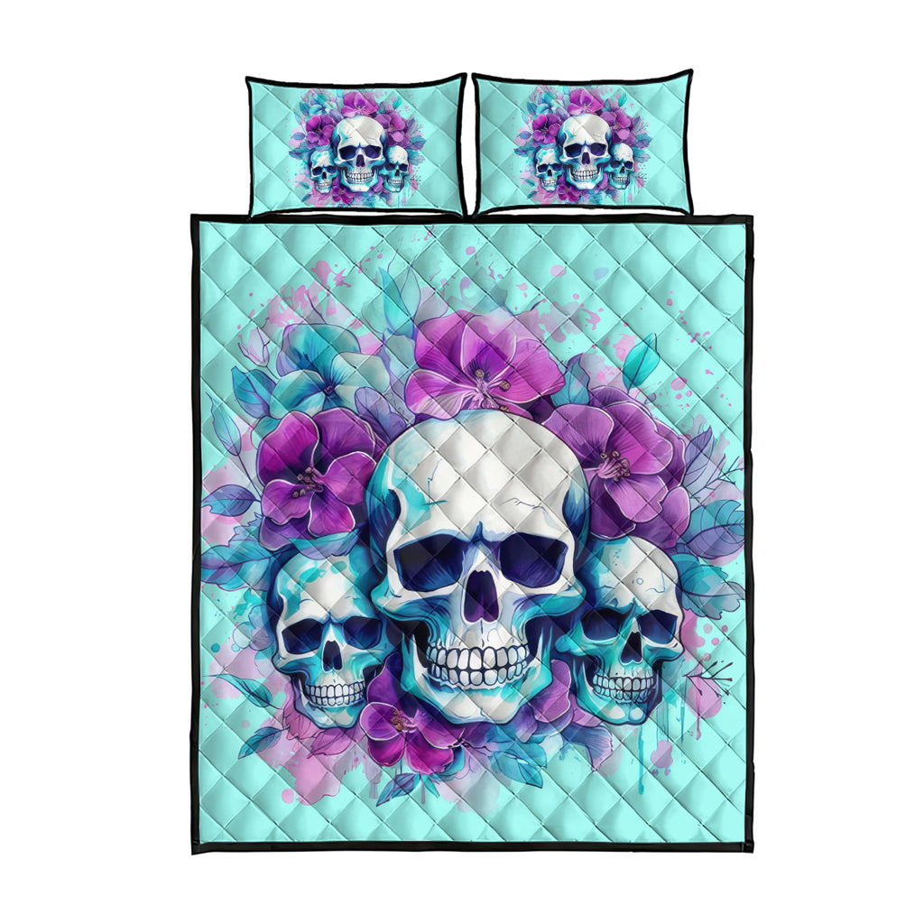 Flower Skull Angel Quilt Bed Set Stuck Between IDK IDC and IDGAF
